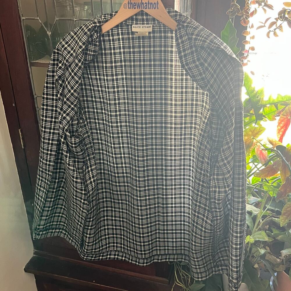 70s/80s Vintage Black & White Plaid Blazer Size XL Single Breasted Corpcore Work - Picture 16 of 17